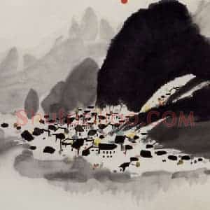 1988年 吴冠中《泼墨漓江》国画山水写意作品图片赏析