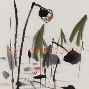 1989年 吴冠中《残荷(册页)》国画花鸟写意作品图片赏析