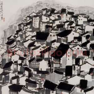 1989年 吴冠中《忆重庆》国画山水写意作品图片赏析