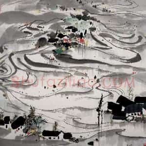 1990年 吴冠中《蜀中水田》国画山水写意作品图片赏析