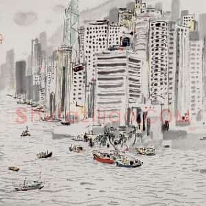 1990年 吴冠中《香港中区海景》国画山水写意作品图片赏析