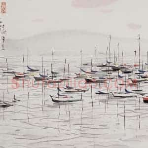1990年 吴冠中《星洲漳宜海滨》国画山水写意作品图片赏析