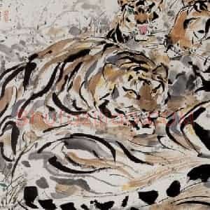 1990年 吴冠中《老虎》国画花鸟写意作品图片赏析