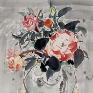 1990年 吴冠中《花》国画花鸟写意作品图片赏析