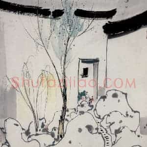 1986年 吴冠中《园林石》国画山水写意作品图片赏析