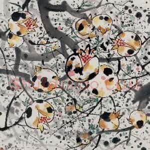 1992年 吴冠中《小石榴》国画花鸟写意作品图片赏析