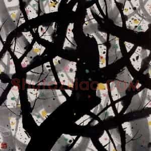 1992年 吴冠中《大树》国画花鸟写意作品图片赏析