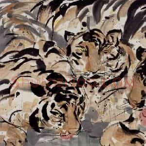 1992年 吴冠中《老虎》国画花鸟写意作品图片赏析