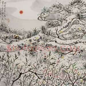 1993年 吴冠中《岁寒三友》国画花鸟写意作品图片赏析