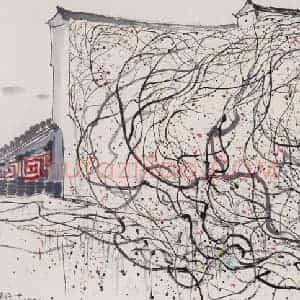 1993年 吴冠中《墙上藤》国画花鸟写意作品图片赏析
