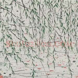 1996年 吴冠中《柳与鱼》国画花鸟写意作品图片赏析