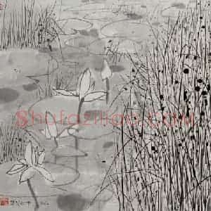 1996年 吴冠中《荷塘野草》国画花鸟写意作品图片赏析