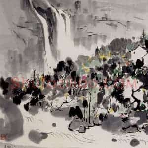 1996年 吴冠中《山间小村》国画山水写意作品图片赏析
