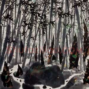 1996年 吴冠中《竹林》国画花鸟写意作品图片赏析