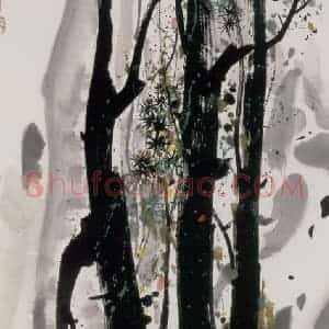 1991年 吴冠中《峨眉劲松》国画花鸟写意作品图片赏析