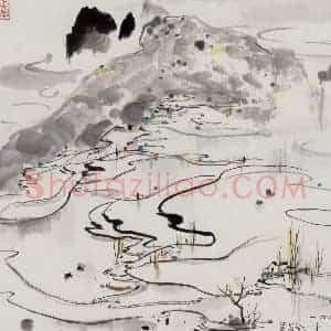 1991年 吴冠中《四川水田》国画山水写意作品图片赏析