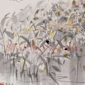 1991年 吴冠中《芦苇》国画花鸟写意作品图片赏析