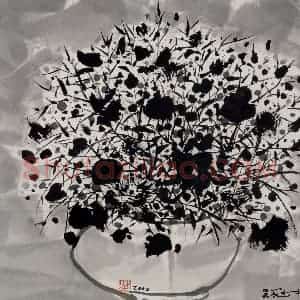 2000年 吴冠中《墨之花》国画花鸟写意作品图片赏析
