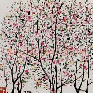 2000年 吴冠中《海棠》国画花鸟写意作品图片赏析