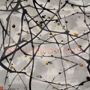 2000年 吴冠中《腊梅》国画花鸟写意作品图片赏析