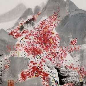 2001年 吴冠中《香山红叶》国画山水写意作品图片赏析