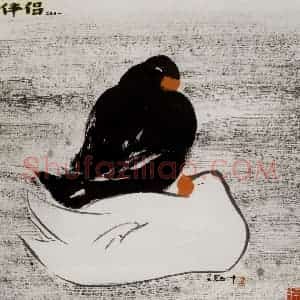 2001年 吴冠中《伴侣》国画花鸟写意作品图片赏析
