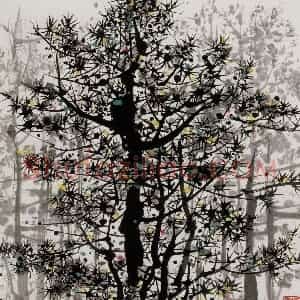 2001年 吴冠中《松》国画花鸟写意作品图片赏析