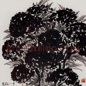 2001年 吴冠中《鸡冠花》国画花鸟写意作品图片赏析