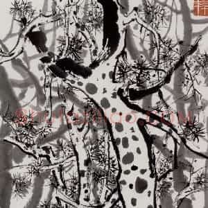 2002年 吴冠中《墨松》国画花鸟写意作品图片赏析