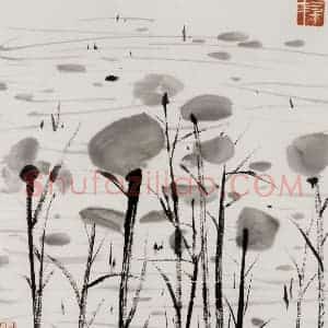 2002年 吴冠中《水草》国画花鸟写意作品图片赏析