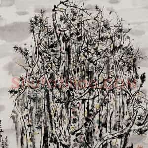 2005年 吴冠中《风(树丛)》国画花鸟写意作品图片赏析