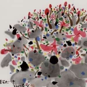 2005年 吴冠中《姹紫嫣红又一春》国画花鸟写意作品图片赏析