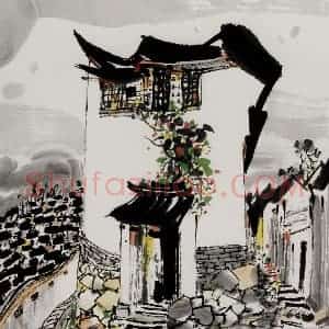 2005年 吴冠中《丽江人家》国画山水写意作品图片赏析