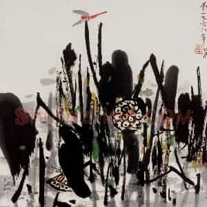 2005年 吴冠中《红蜻蜓》国画花鸟写意作品图片赏析