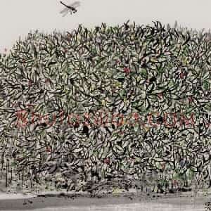 2005年 吴冠中《黑蜻蜓》国画花鸟写意作品图片赏析