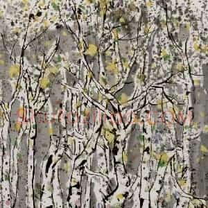 2005年 吴冠中《白桦林》国画花鸟写意作品图片赏析