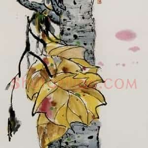 2005年 吴冠中《梧桐入秋》国画花鸟写意作品图片赏析