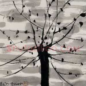 2005年 吴冠中《冬》国画花鸟写意作品图片赏析