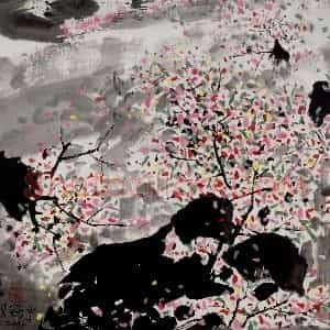 2006年 吴冠中《花满山》国画花鸟写意作品图片赏析