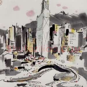 1997年 吴冠中《香港》国画山水写意作品图片赏析
