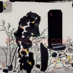 1997年 吴冠中《谁建大宅荫子孙》国画山水写意作品图片赏析