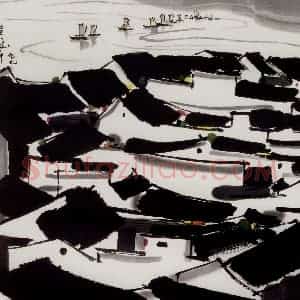 1997年 吴冠中《江南乡镇》国画山水写意作品图片赏析