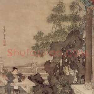 1934年 刘凌沧《箜篌图》国画人物作品图片赏析