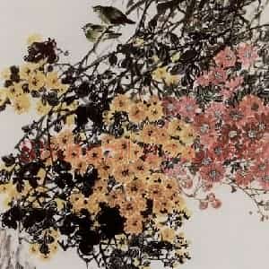 1964年 吴茀之《霜天烂漫》国画花鸟作品图片赏析