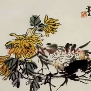 吴茀之《菊蟹图》国画花鸟作品图片赏析