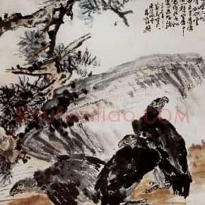1936年 吴茀之《坐听松涛》国画花鸟作品图片赏析