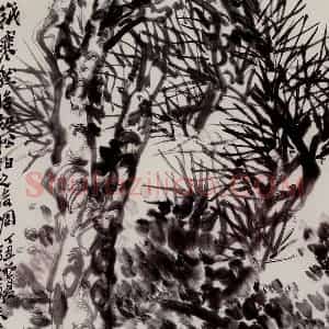 1937年 吴茀之《松柏》国画花鸟作品图片赏析