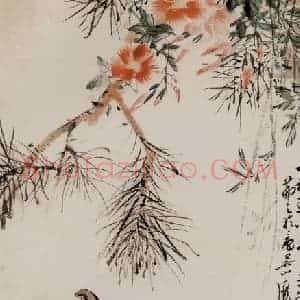 1956年 吴茀之《红花雄鹰》国画花鸟作品图片赏析