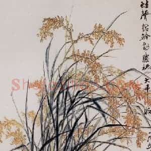 1958年 吴茀之《蓼花水稻青蛙》国画花鸟作品图片赏析
