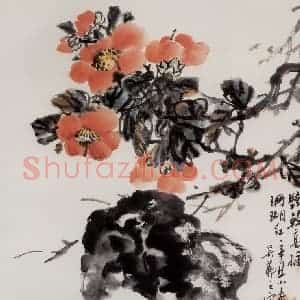 1961年 吴茀之《铁干高插珊瑚红》国画花鸟作品图片赏析